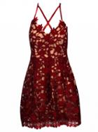 Choies Burgundy Cross Strap Open Back Lace Mini Dress