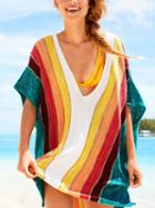 Choies Polychrome Cotton V-neck Rainbow Print Split Side Chic Women Blouse