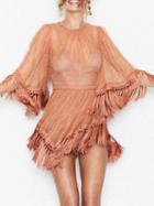 Choies Pink Sheer Lace Cami Lining Tassel Detail Romper Playsuit