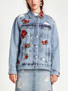 Choies Blue Embroidery Floral Stud Detail Denim Jacket