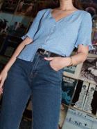 Choies Blue V-neck Polka Dot Print Button Placket Front Chic Women Shirt
