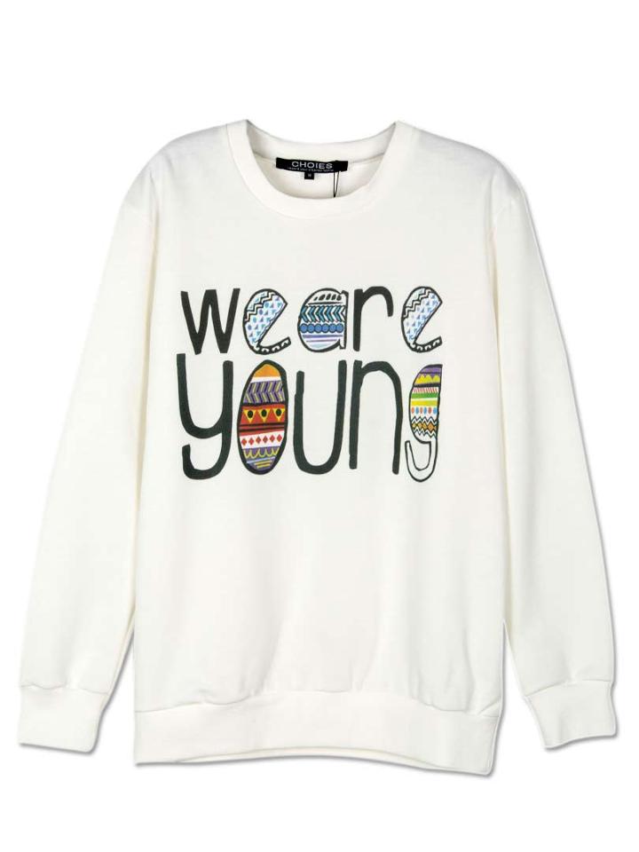 Choies White Letter Print Long Sleeve Sweatshirt