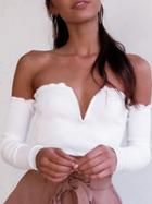 Choies White Off Shoulder Sweetheart Long Sleeve Ribbed Crop Top