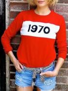 Choies Orange Number Pattern Long Sleeve Knit Sweater