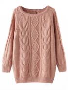 Choies Pink Cable Long Sleeve Chunky Knit Sweater