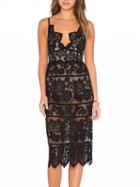 Choies Black V-neck Spaghetti Strap Open Back Asymmetric Hem Lace Dress