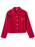 Choies Red Letter Print Lace Up Cuff Denim Jacket