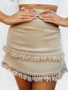 Choies Khaki High Waist Tassel Panel Chic Women Mini Skirt