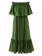 Choies Green Off Shoulder Stretch Shirred Panel Ruffle Maxi Dress