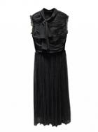 Choies Black Tie Neck Sleeveless Ruched Tulle Maxi Dress