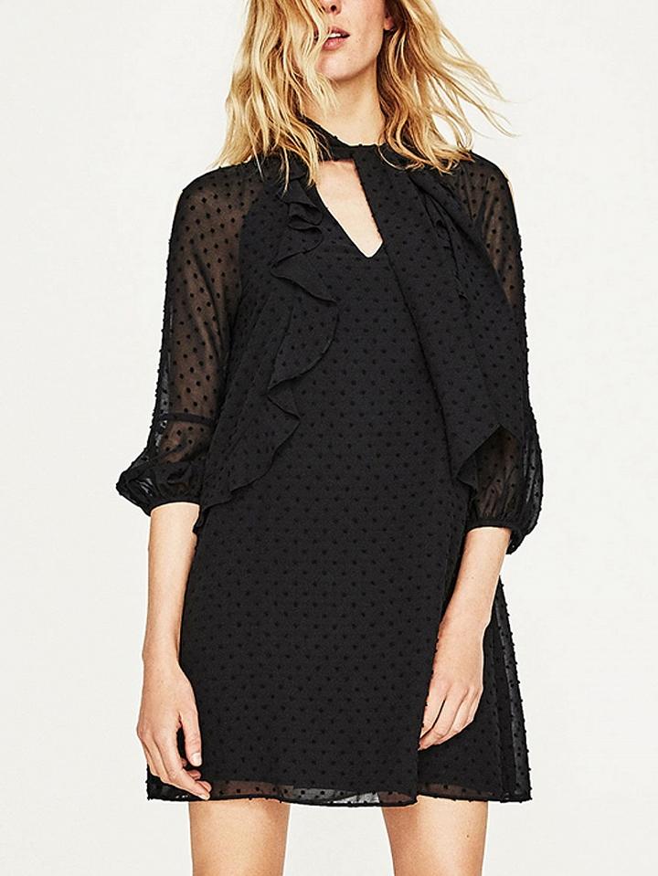 Choies Black Choker Plunge Neck Ruffle Detail Shift Dress
