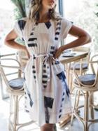Choies Multicolor Geo Pattern Print Tie Waist Chic Women Mini Dress