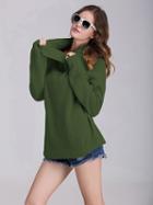 Choies Green Cowl Neck Drop Shoulder Long Sleeve Knit Sweater
