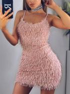 Choies Pink Tassel Detail Chic Women Bodycon Cami Mini Dress