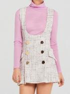 Choies White Plaid Cotton Shoulder Strap Pocket Detail Chic Women Mini Dress