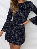 Choies Dark Blue Cotton Polka Dot Print Flare Sleeve Chic Women Mini Dress