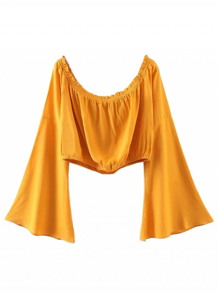 Choies Yellow Off Shoulder Flared Sleeve Crop Top