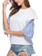 Choies White Stripe Panel Tie Detail T-shirt