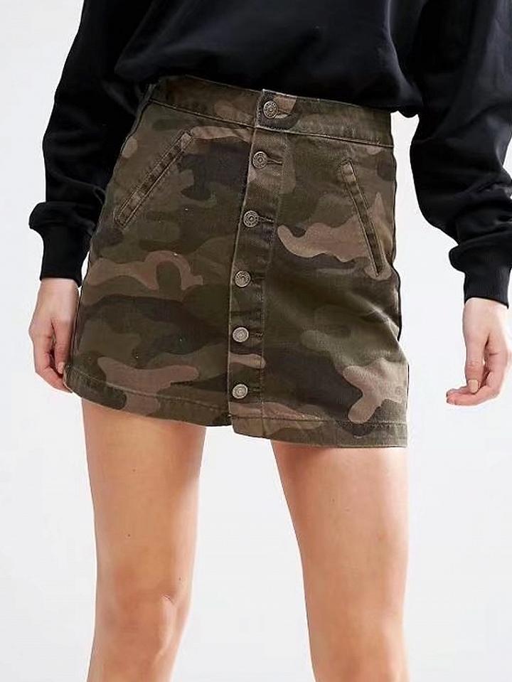 Choies Army Green Camouflage High Waist Pencil Skirt