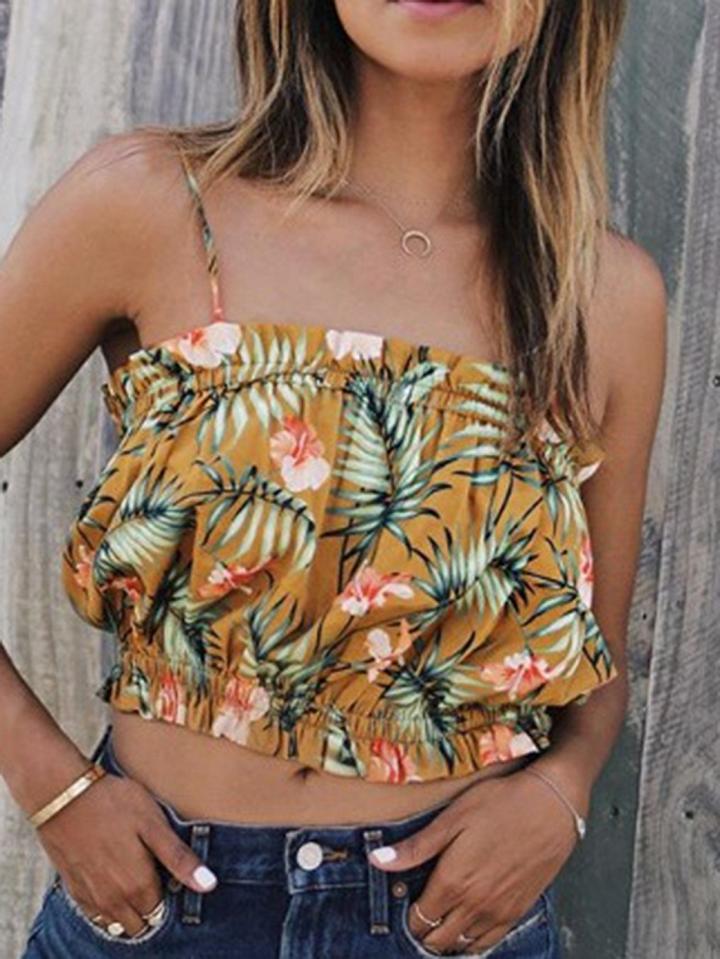 Choies Polychrome Spaghetti Strap Print Detail Crop Tank