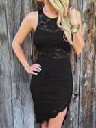 Choies Black Sleeveless Asymmetric Hem Bodycon Lace Dress
