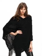 Choies Black V-neck Cable Tassel Hem Knit Poncho