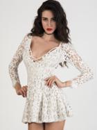 Choies White V-neck Cross Front Crochet Lace A-line Dress