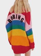 Choies Polychrome Rainbow Letter Patch Chunky Long Sleeve Cardigan