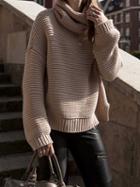 Choies Khaki High Neck Split Side Long Sleeve Knit Sweater