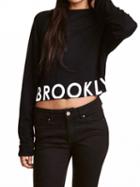 Choies Black Brooklyn Print Hem Long Sleeve Crop Sweatshirt