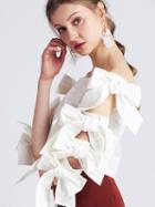 Choies White Bardot Bow Tie Sleeve Crop Top