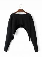 Choies Black Curved Hem Long Sleeve Crop Sweatshirt