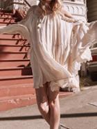 Choies Beige V-neck Cold Shoulder Flare Sleeve Chic Women Cami Mini Dress