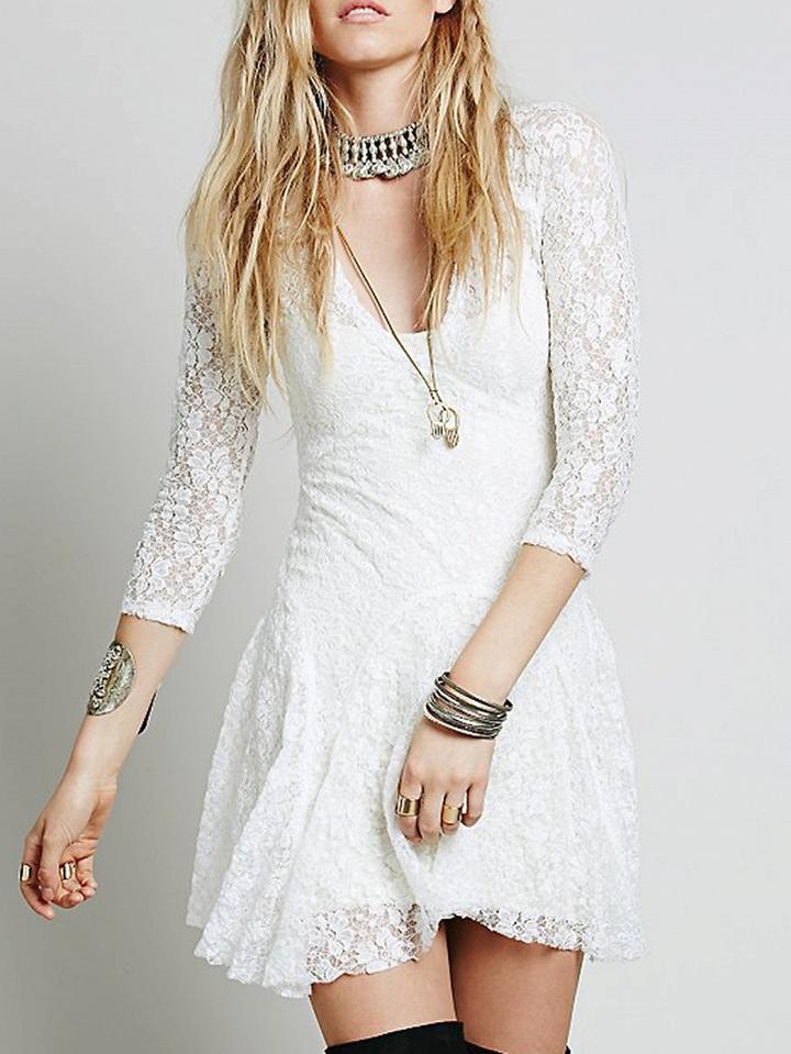 Choies White Plunge Lace Mini Dress