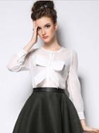 Choies White Bowknot Long Sleeve Blouse