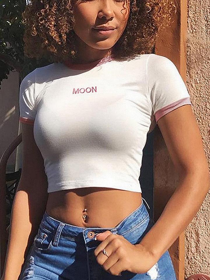 Choies White Embroidery Letter Crop T-shirt