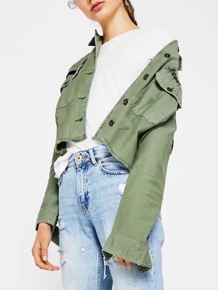 Choies Green Pocket Letter Patch Circle Detail Jacket