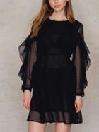 Choies Black Tie Neck Backless Ruffle Detail Sheer Mesh Mini Dress