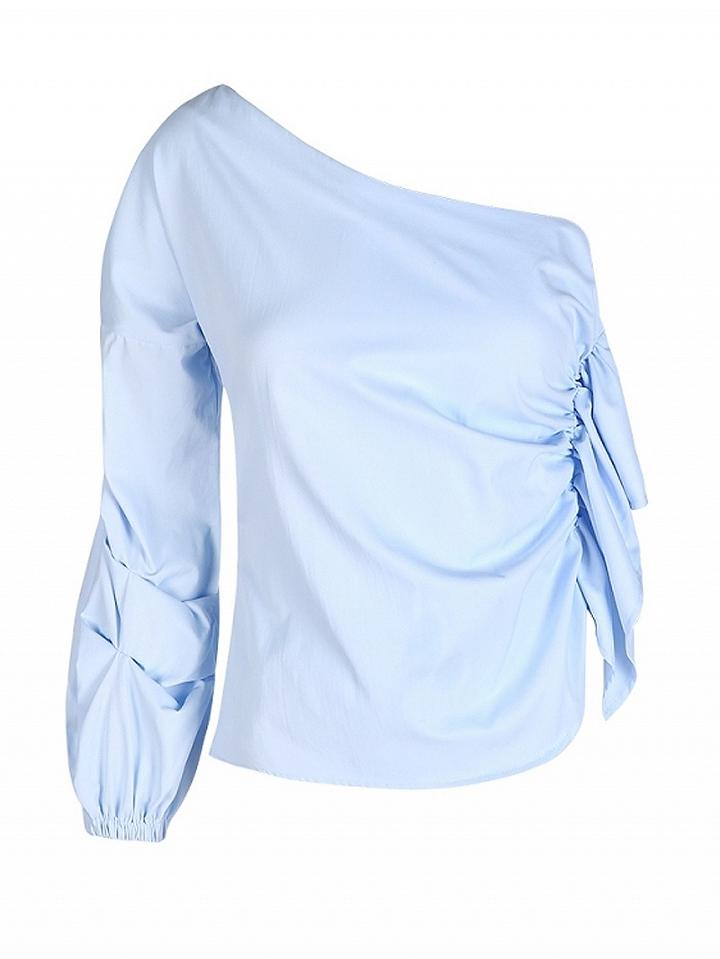 Choies Blue One Shoulder Ruffle Top