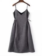 Choies Gray Faux Suede V-neck Tie Side Spaghetti Strap Dress