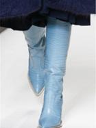Choies Blue Microfiber Pointed Toe Chic Women Heeled Knee High Boots