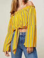 Choies Yellow Stripe Off Shoulder Flare Sleeve Chic Women Crop Blouse