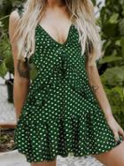 Choies Green Polka Dot V-neck Open Back Sleeveless Chic Women Mini Dress
