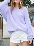 Choies Purple Crew Neck Long Sleeve Chic Women Knit Sweater