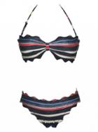 Choies Multicolor Stripe Padded Scalloped Hem Bikini Top And Bottom