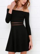 Choies Black Off Shoulder Mesh Panel Mini Dress