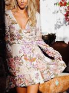 Choies Pink V-neck Floral Print Tie Waist Long Sleeve Mini Dress