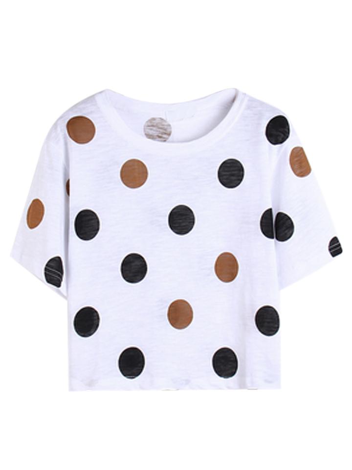 Choies Brown Polka Dot Print Short Sleeve Crop Top