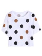Choies Brown Polka Dot Print Short Sleeve Crop Top
