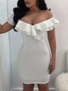 Choies White V-neck Ruffle Trim Bodycon Mini Dress